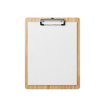 Wooden clipboard with a blank sheet of paper isolated on transparent background