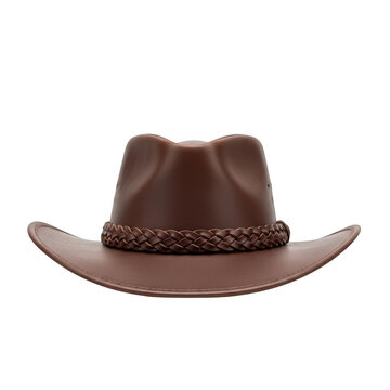 Brown cowboy hat with braided leather band isolated on transparent background