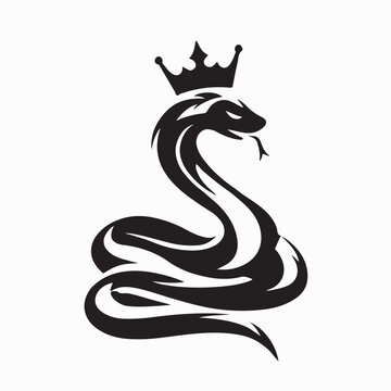 Serpent Queen with Crown Logo Vector Illustration On White Background