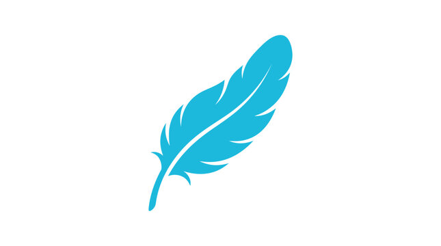 Minimalist light blue feather vector illustration isolated on white background