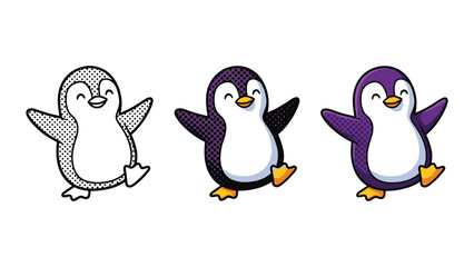 Fototapeta premium Dancing cute cartoon penguin vector icons