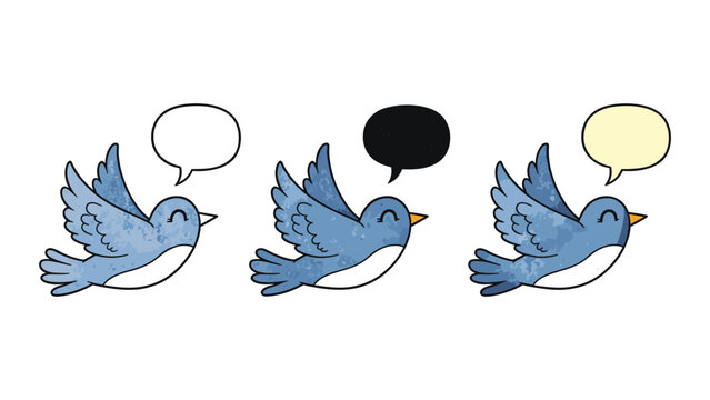 Cute flying blue bird vector with speech bubble icons