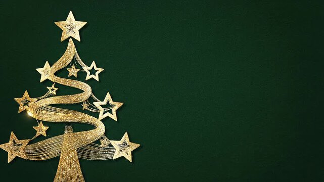 minimalist christmas tree made of flowing metallic gold threads, christmas gold thread background