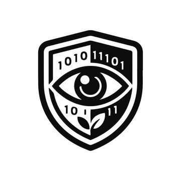 cyber security shield icon with binary code and eye symbol vector