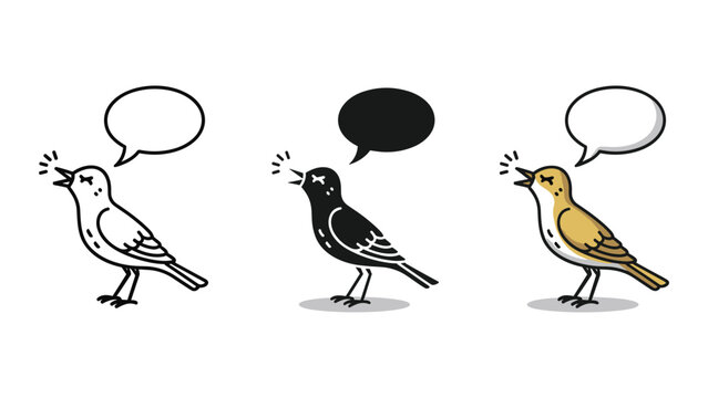Chirping canary with speech bubble vector icon collection