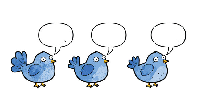 Blue bird cartoon vector characters with speech bubbles set
