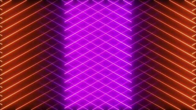 Neon purple and orange glowing grid lines forming a geometric cross pattern in a modern digital light display style