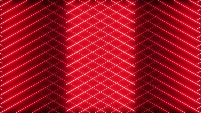 Red background with glowing diagonal lines forming a geometric pattern of crossing stripes and intersecting light beams for modern digital design and wallpaper