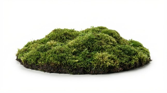 A lush patch of green forest moss isolated on white background