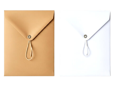 Blank brown and white string tie envelopes isolated on transparent background