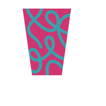 Pink and teal abstract pattern on a trapezoid shape
