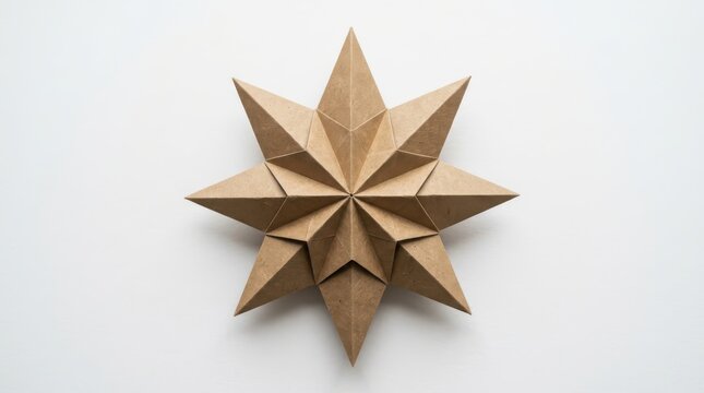 A geometric paper star ornament isolated on white background