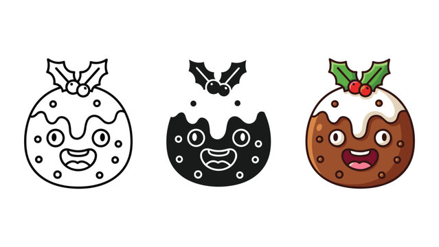 Cute cartoon Christmas pudding character vector icon