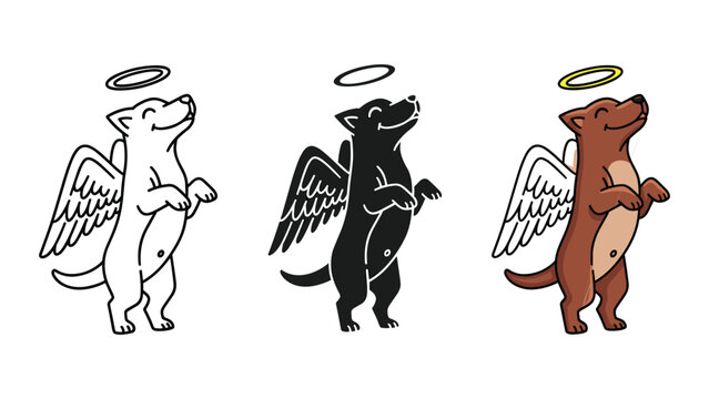 Cute angel dog character vector set in three styles
