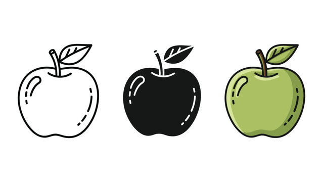 Fresh green apple with leaf vector graphic design elements