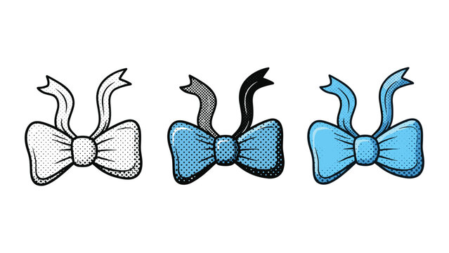 Blue retro pop art bow tie vector icons with halftone texture