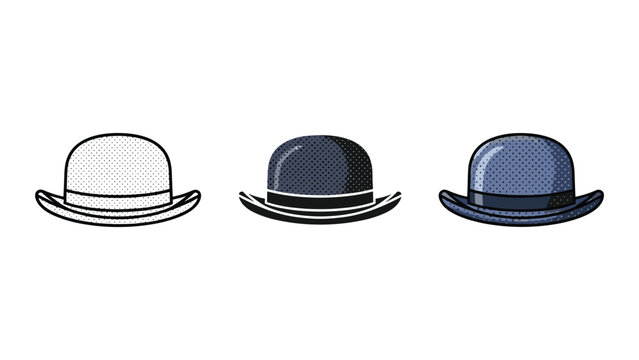 Classic bowler hat with halftone texture and black ribbon vector art