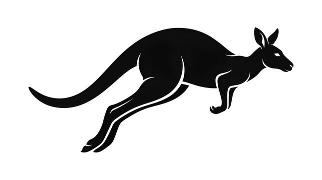 Jumping kangaroo silhouette on white background.