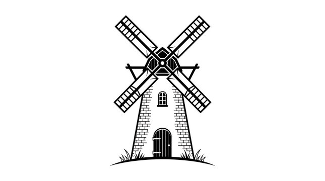 Classic black and white windmill illustration