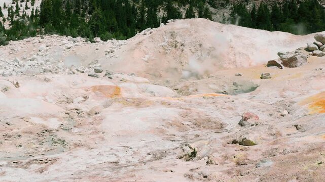 Small Stream of Steaming Water Running Through  Bumpass Hell Basin, Lassen Volcanic National Park, California, USA
