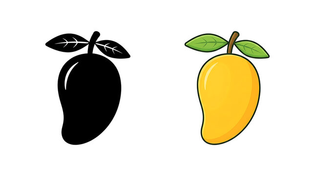 Simple mango fruit illustration with green leaves