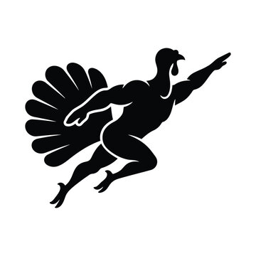 Flying turkey superhero silhouette logo on white background art.