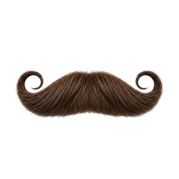 Brown curly mustache icon for men isolated on transparent background