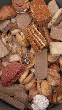 Food Waste Background, Expired Bread and Pastries, Garbage Food, Zero Waste