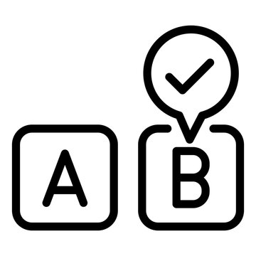 A/B testing boxes with checkmark representing split testing experiments and marketing campaign optimization for Digital advertising icon line style