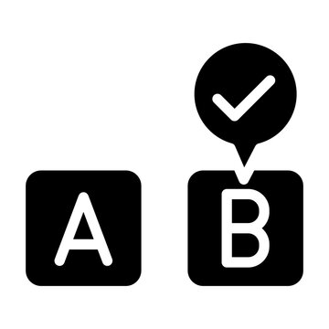 A/B testing boxes with checkmark representing split testing experiments and marketing campaign optimization for Digital advertising icon solid style