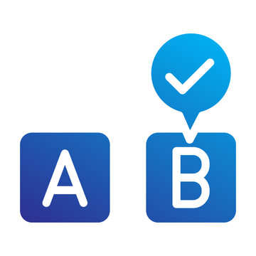 A/B testing boxes with checkmark representing split testing experiments and marketing campaign optimization for Digital advertising icon solid gradient style
