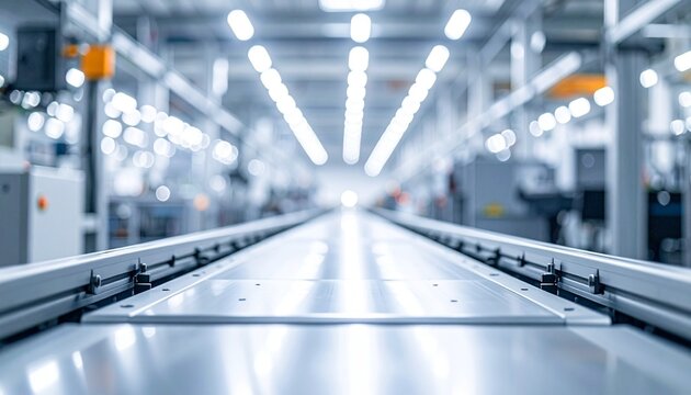 Automated conveyor belt in high tech industrial factory production line