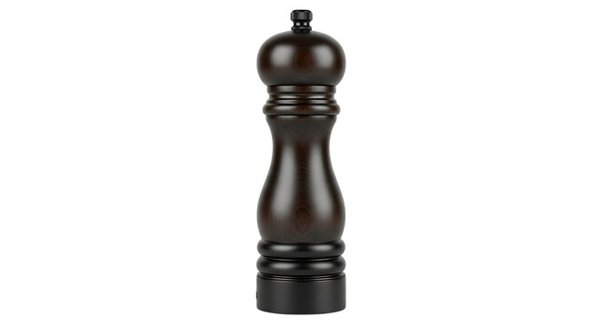 Traditional dark wooden pepper mill isolated on a clear transparent background for design elements