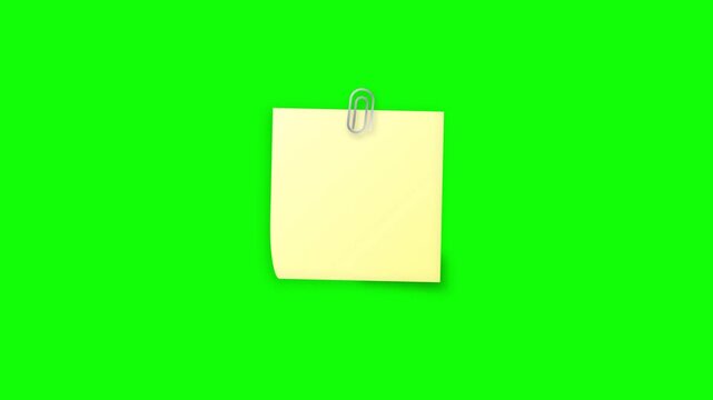 Three yellow square sticky notes with silver paperclips attached in a horizontal row against a vibrant green background with message