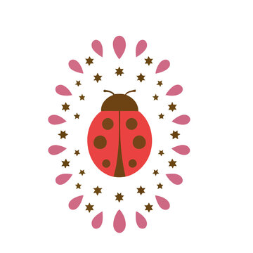 Red ladybug with pink and brown decorative elements