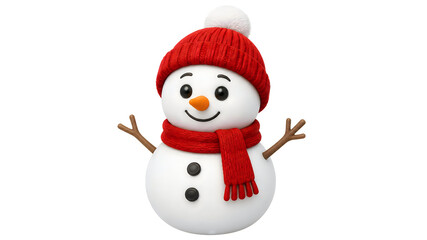 Fototapeta premium 3D digital illustration of a cute snowman wearing a red beanie and scarf isolated