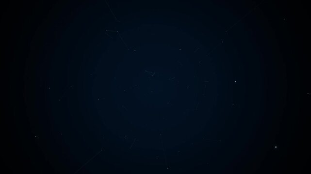 Abstract constellation of glowing digital dots and thin connecting lines floating against a dark blue background with filled glowing
