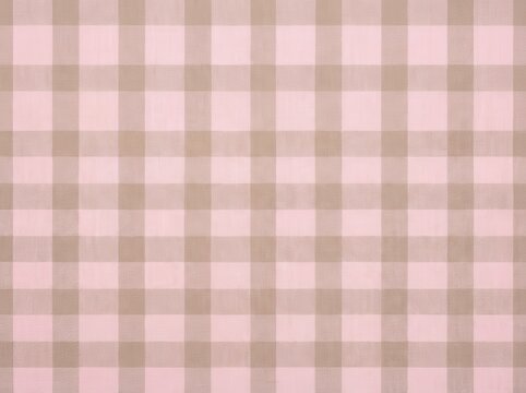 Soft pink and beige gingham plaid fabric pattern with a classic textile look