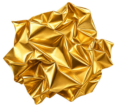 Crumpled Gold Foil Sheet Isolated on Transparent Background for Luxury Branding, Packaging, Cosmetics, Textures, Video Overlays and Creative Design