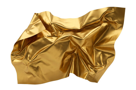 Crumpled Gold Foil Sheet Isolated on Transparent Background for Luxury Branding, Packaging, Cosmetics, Textures, Video Overlays and Creative Design