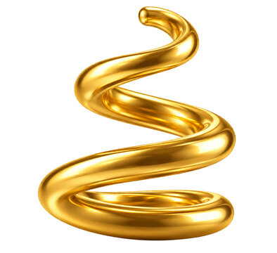 Gold Metallic Spiral Ribbon Sculpture Isolated on Transparent Background for Luxury Branding, Packaging, Advertising, Decoration, Video Overlays and Creative Design