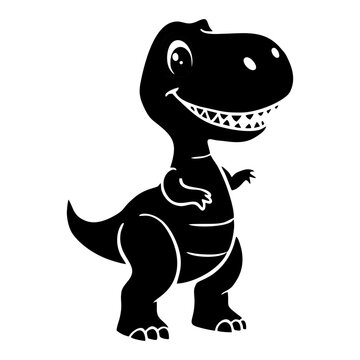 Simple minimalist black silhouette icon of a cute T-Rex dinosaur