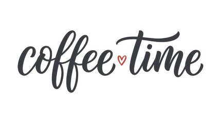 Fototapeta premium Coffee time calligraphy lettering with a small red heart on white background