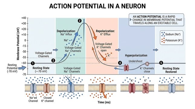 Action potential in a neuron diagram isolated on transparent background