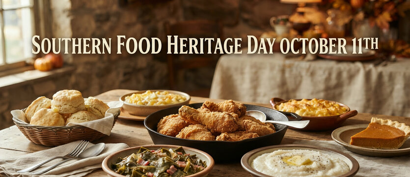 Southern Food Heritage Day October 11th feast with fried chicken, biscuits, and sides
