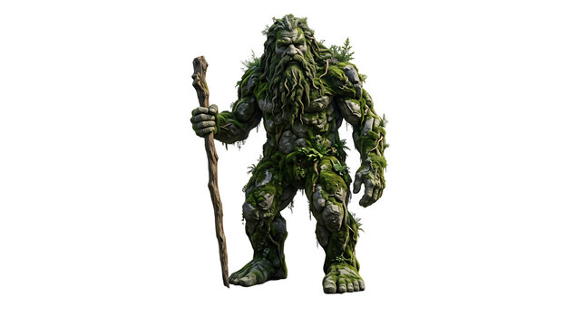 Mossy Swamp Tree Monster Ent Creature with Wooden Staff PNG