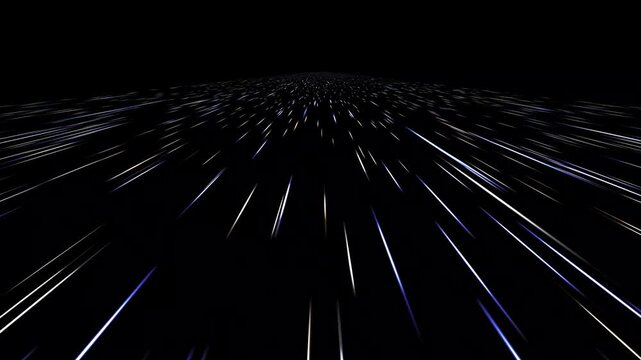 Futuristic Blue and White Light Speed Lines Perspective Animation, Dynamic Particle Streaks Racing Through Dark Space, Cinematic Technology Background, Motion VFX and 4K Abstract Tunnel