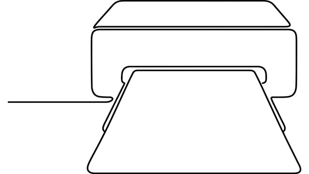 Continuous line drawing of a modern office printer.