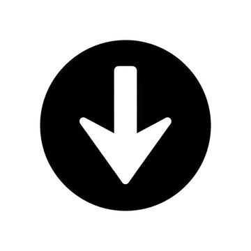 White arrow pointing down inside a black circle icon for user interface design