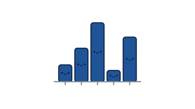 Cute Kawaii Bar Chart Character Illustration with Smiling Faces for Business Data Visualization